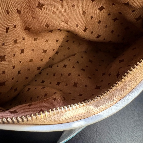 Fossil Explorer Woven Triple Zip Hipster Crossbody Iridescent Blue Leather Trim - Picture 9 of 11